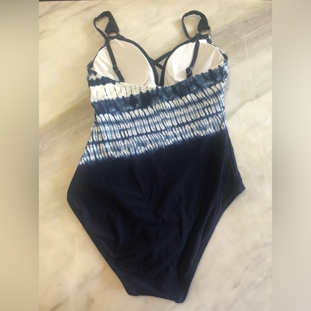 Michael Kors tie dye Logo Ring One-Piece Swimsuit Navy blue Women's 8 - Picture 3 of 4